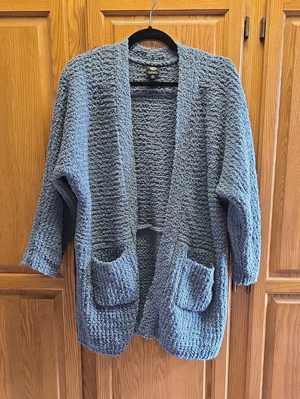 Bobeau Popcorn Knit Cardigan Sweater Long Line Pockets in Dusty Blue